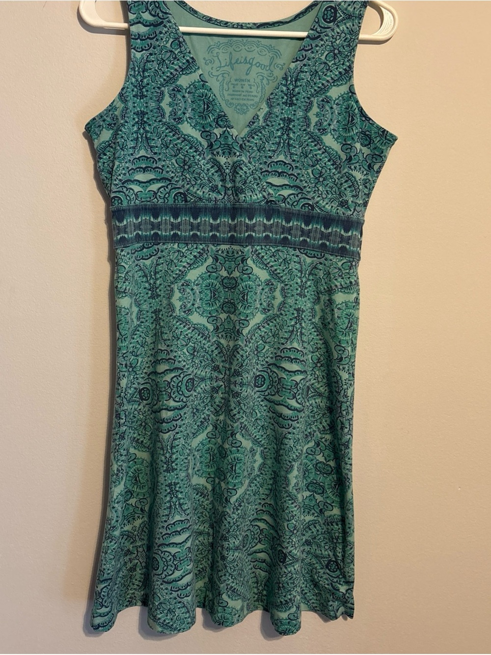 Life is Good Dress Womens 6‎ Teal Paisley Sleeveless V Neck Casual Summer